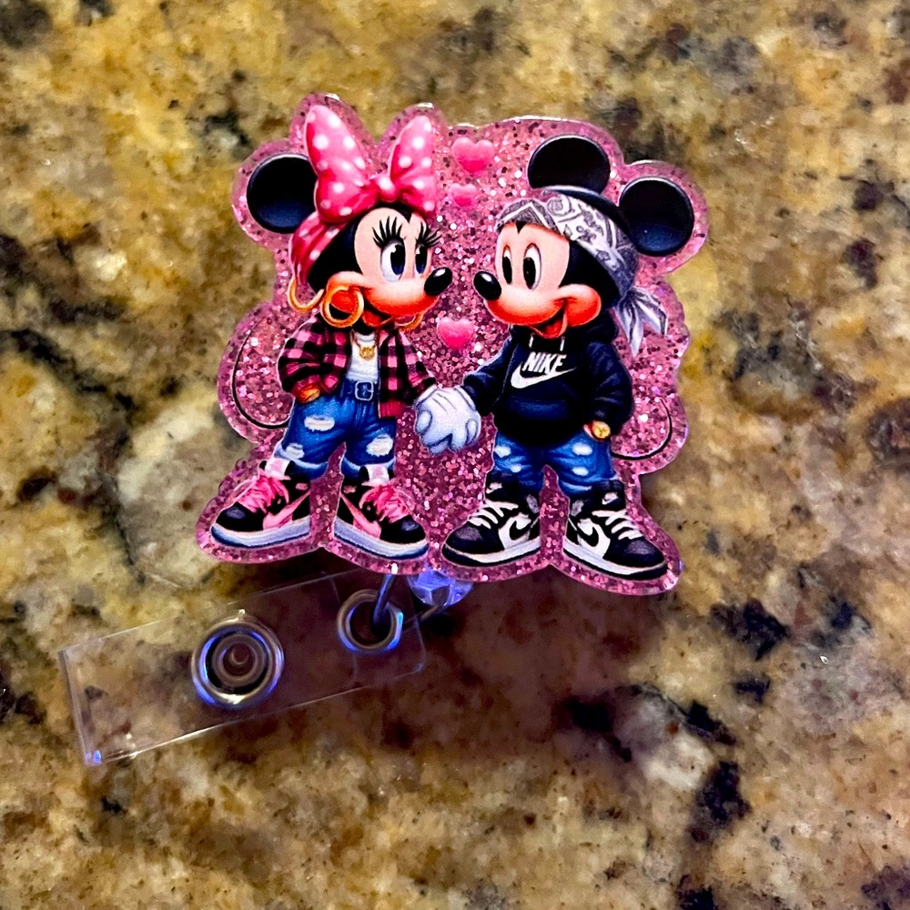 New Mickey Mouse & Minnie Mouse Retractable Badge Reel ID Card Holder